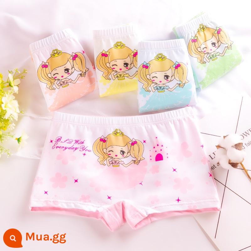 Quần lót trẻ em bé gái cotton nguyên chất tam giác 100% cotton không kẹp PP bé gái bé lớn quần lót boxer hoạt hình - Boxer phim hoạt hình công chúa 4 gói