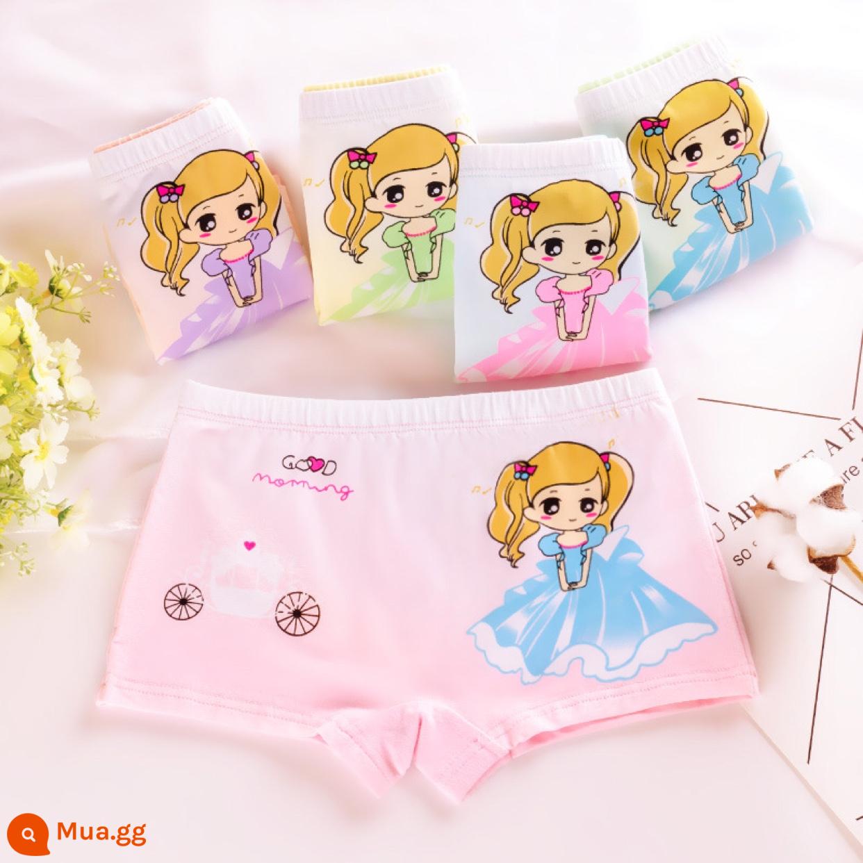 Quần lót trẻ em bé gái cotton nguyên chất tam giác 100% cotton không kẹp PP bé gái bé lớn quần lót boxer hoạt hình - Boxer Công Chúa Ngọt Ngào 4 Gói