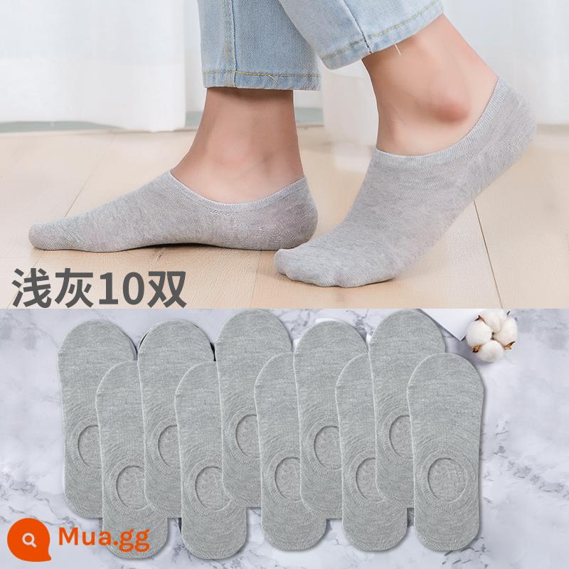 Vớ Nam Nanjiren cotton nguyên chất khử mùi thấm hút mồ hôi vớ giữa ống mùa xuân và mùa hè vớ dài màu đen công sở mỏng - Tất vô hình xám nhạt 10