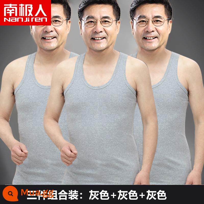 Bông đàn ông nam Vest nam Cotton Cotton Pure vào mùa hè làm tăng áo sơ mi mồ hôi lớn tuổi của người già và mặc áo sơ mi già tầng hầm - Gói ba mảnh (xám + xám + xám)