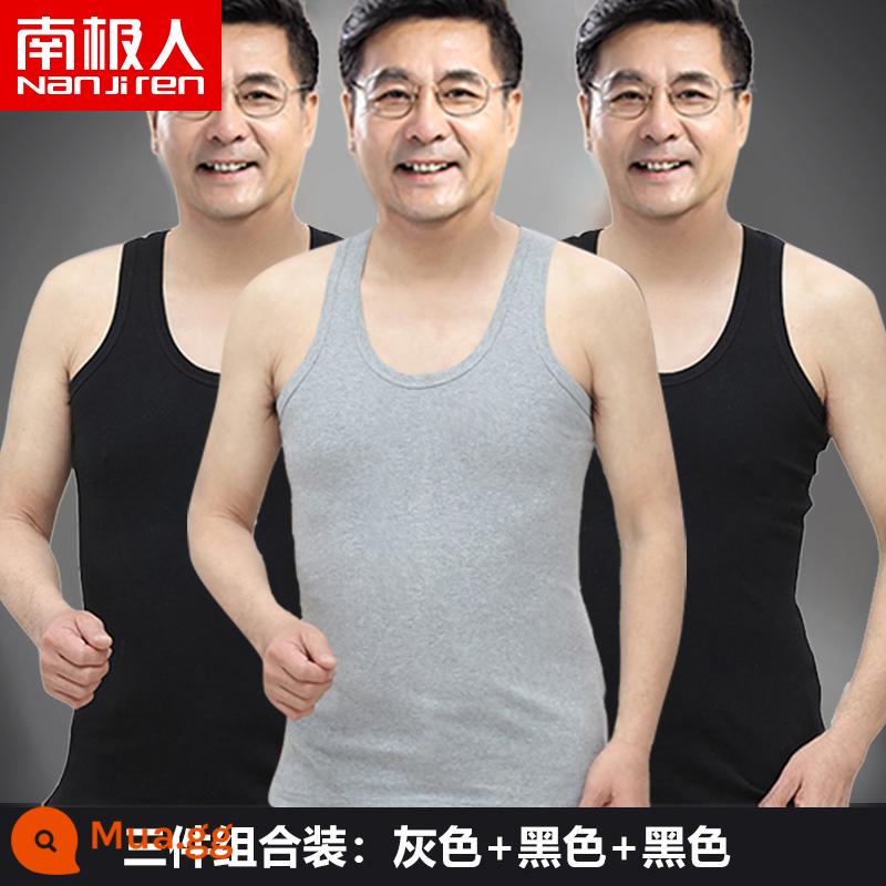 Bông đàn ông nam Vest nam Cotton Cotton Pure vào mùa hè làm tăng áo sơ mi mồ hôi lớn tuổi của người già và mặc áo sơ mi già tầng hầm - Gói ba mảnh (đen + đen + xám)