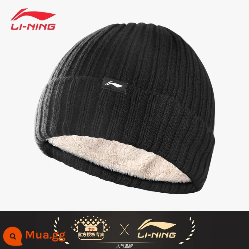 Li Ning 2022 mới mũ len mùa đông mũ dệt kim thể thao nữ chống tĩnh điện dưa da mùa đông lạnh mũ nam mùa đông - 039 đen [cộng thêm nhung giữ ấm]