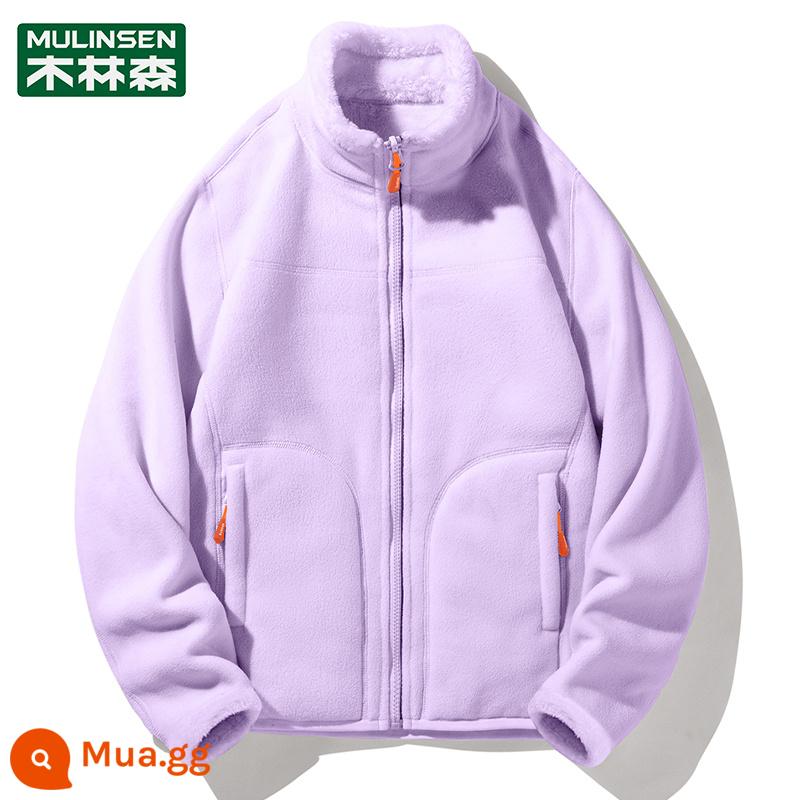 Mulinsen 2 Mặt Mặc Áo Khoác Nỉ Nam Thu Đông Ngoài Trời Trang Nỉ Mặc Ấm Dày Cardigan Nữ - [Nữ] Khoai Môn Tím