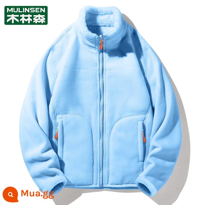 Mulinsen 2 Mặt Mặc Áo Khoác Nỉ Nam Thu Đông Ngoài Trời Trang Nỉ Mặc Ấm Dày Cardigan Nữ - [Nữ] Xanh da trời