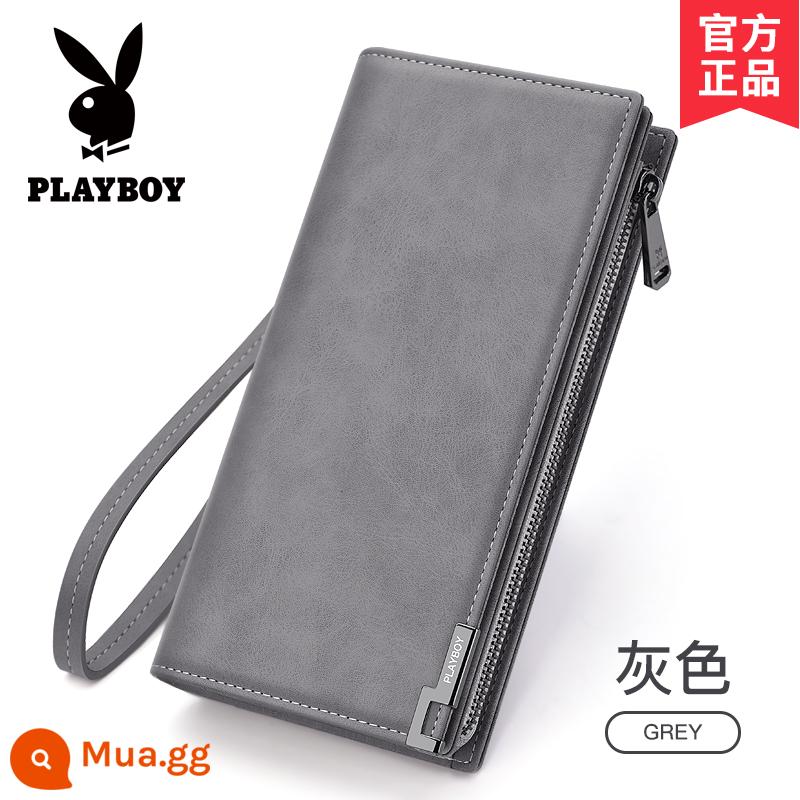 Túi Clutch Playboy Nam Ví Dài Bằng Lái Xe Tích Hợp Túi Đựng Thẻ Bố Túi Clutch Phong Cách Ví Clutch - xám