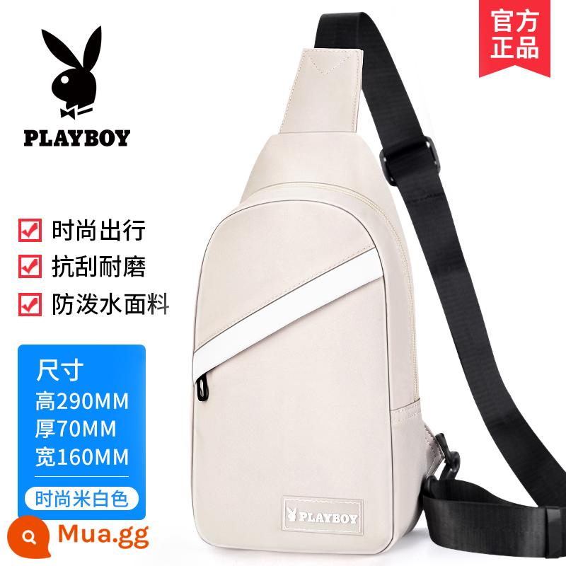 Playboy Nam Ba Lô Một Túi Đeo Vai Nhỏ Vải Ins Triều Thương Hiệu Vai Xéo Dung Tích Lớn Túi Đeo Chéo Ngực - 9012W trắng nhạt [đi kèm ô]