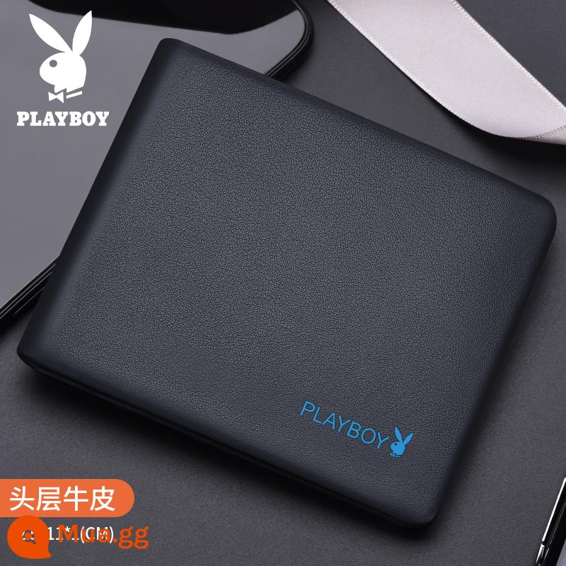 Ví Playboy Nam Da Thật Triều Thương Hiệu Thời Trang Sinh Viên Thương Hiệu Mới Lớp Da Bò Ví Ngắn Nổ - Người mẫu thời trang màu xanh