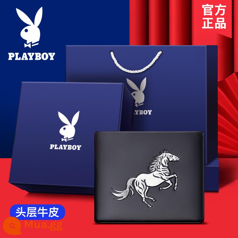 Ví nam Playboy da thật dung lượng lớn thương hiệu sành điệu giới trẻ bằng lái xe ví đựng tiền túi đựng thẻ tích hợp ví - [Hộp quà cao cấp] Da bò lớp 1 2100