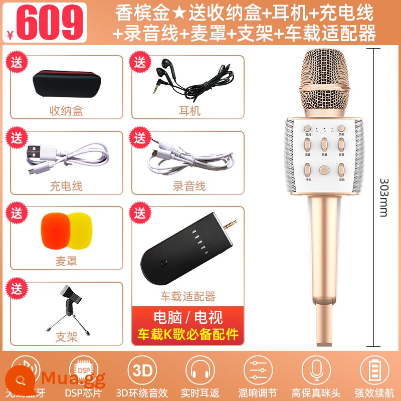 [Tăng gấp đôi âm lượng] Micrô Sony Ericsson MC3 Micrô tích hợp âm thanh với thẻ âm thanh Home Professional K Song Karaoke Bluetooth không dây trên xe hơi Bộ khuếch đại hát trực tiếp ngoài trời đặc biệt - Champagne Gold★ Hộp lưu trữ miễn phí + tai nghe + cáp sạc + cáp ghi âm + vỏ lưới + chân đế + bộ chuyển đổi xe hơi