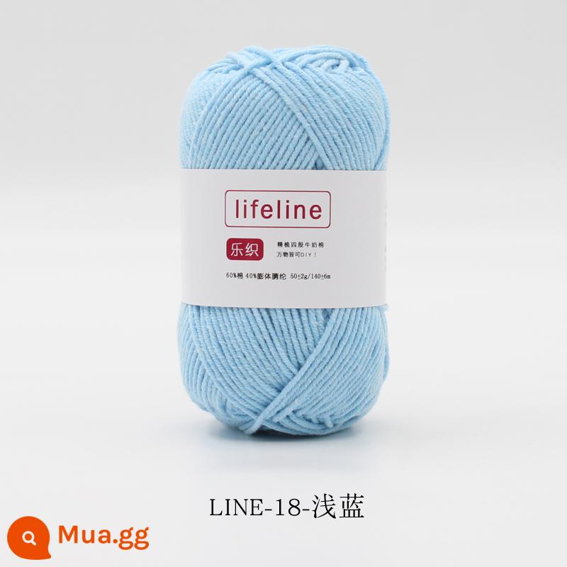 Lezhi 4 sợi cotton chải kỹ sợi sữa dệt kim tay DIY móc bó hoa búp bê chất liệu gói áo len cho bé - 18-xanh nhạt