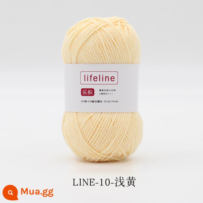 Lezhi 4 sợi cotton chải kỹ sợi sữa dệt kim tay DIY móc bó hoa búp bê chất liệu gói áo len cho bé - 10-màu vàng nhạt