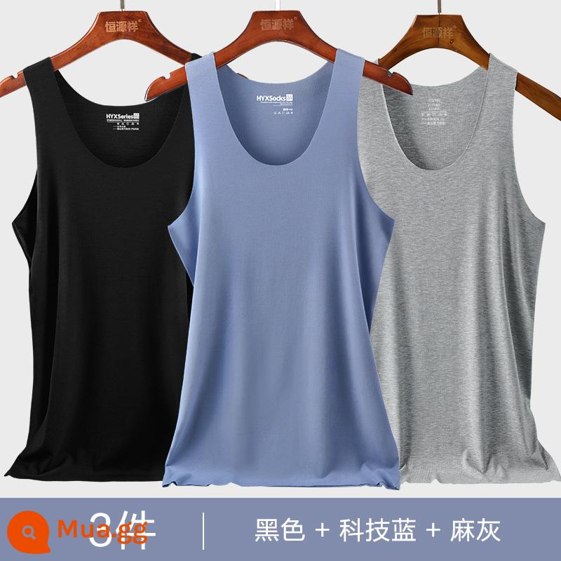 Hengyuanxiang Nam Ice Silk Vest Mặc Bên Trong Không Dấu Vết Mùa Hè Phần Mỏng Trắng Đáy Bé Trai Size Lớn Vượt Rào Áo - 3 miếng [Ice Silk Traceless] Đen + Xanh công nghệ + Xám gai dầu