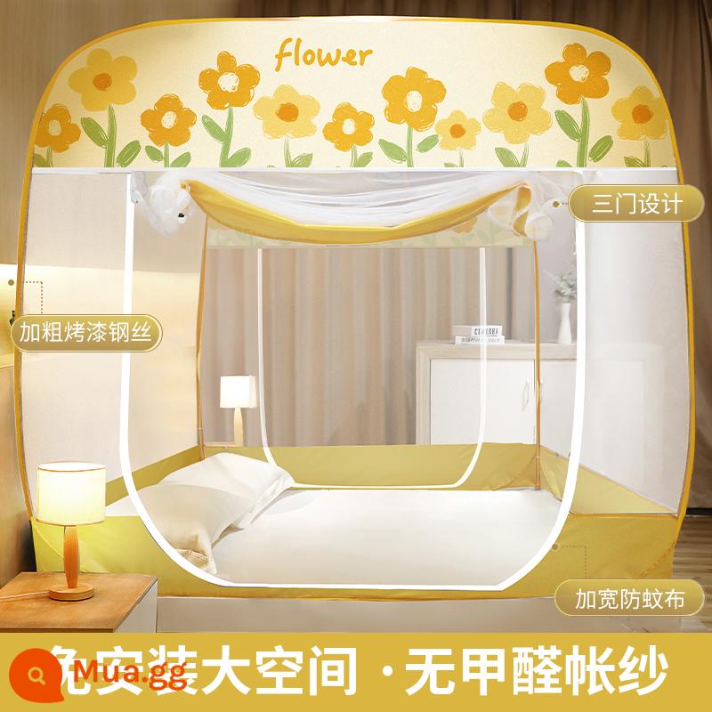 Màn chống muỗi không cần lắp đặt yurt home bedroom trẻ em chống rơi 2022 tài khoản mẫu có thể gập lại tiên tiến mới 2021 - Hướng dương [ba cửa·chống rơi cho bé·đỉnh rộng rãi·không gian cực rộng] toàn bộ đáy