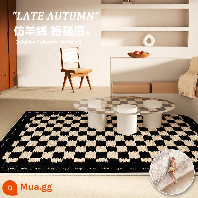 Checkerboard Thảm Da Phòng Khách Thoáng Mát Sàn Miễn Phí Chăm Sóc Chống Nước Giày Lười Dùng Một Lần Bàn Thảm Phòng Ngủ Đầu Giường Chăn - Bàn cờ hình chữ nhật màu vàng ấm áp [Cashmere giả giống mèo]