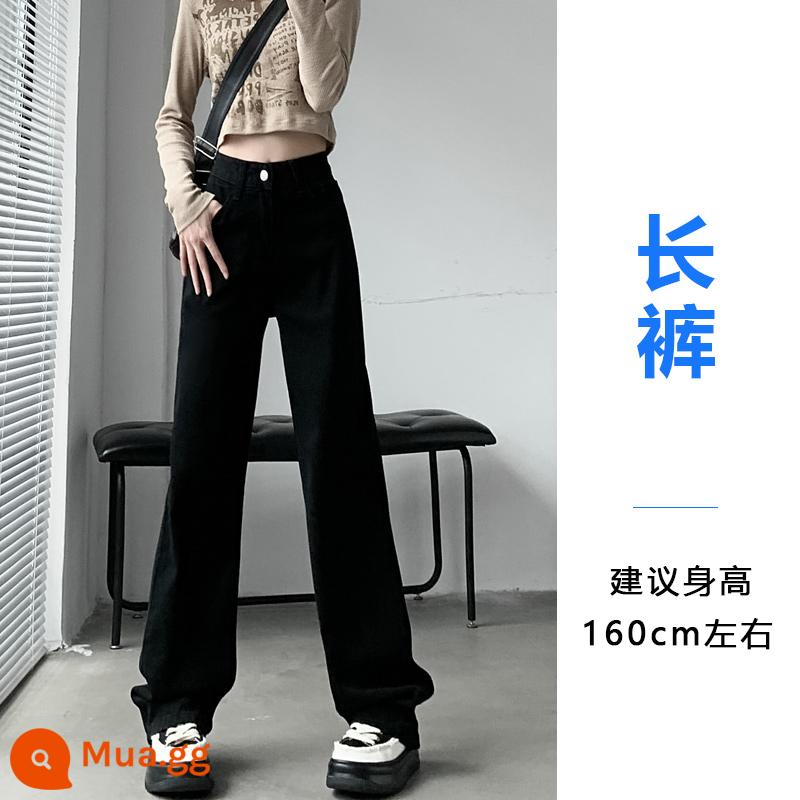 Quần jeans cạp cao cho nữ 150cm, dáng thon và cao cho người nhỏ, quần ống rộng hẹp thẳng tám điểm - quần đen