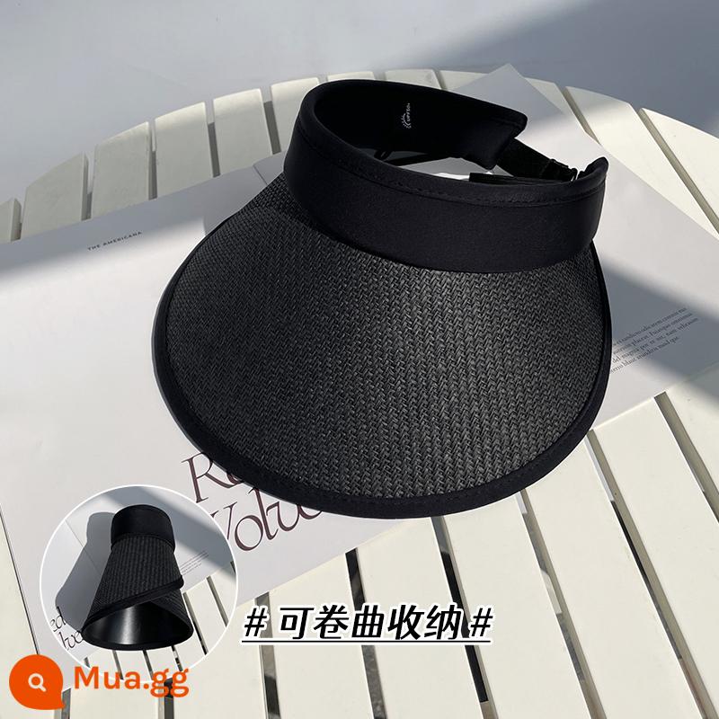 Lưới mùa hè màu đỏ cùng phong cách thời trang trống đầu che nắng chống tia cực tím vinyl mũ rơm vành lớn nhãn nhỏ kem chống nắng uv mũ thủy triều của phụ nữ - cuộn tròn màu đen