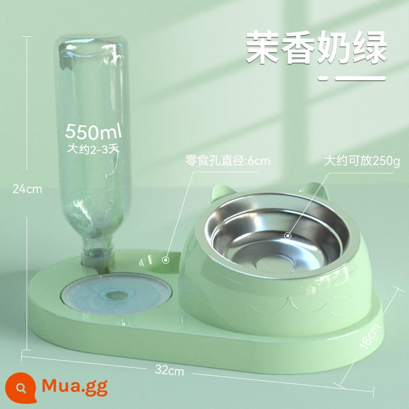 Cat Bowl Double Bowl Nước uống Tự động Dog Dog Bowl Dog Chap Pot Teddy Rice Bowl PET Uống nước Dog Dog Catamic Cat - Xanh sữa Jasmine