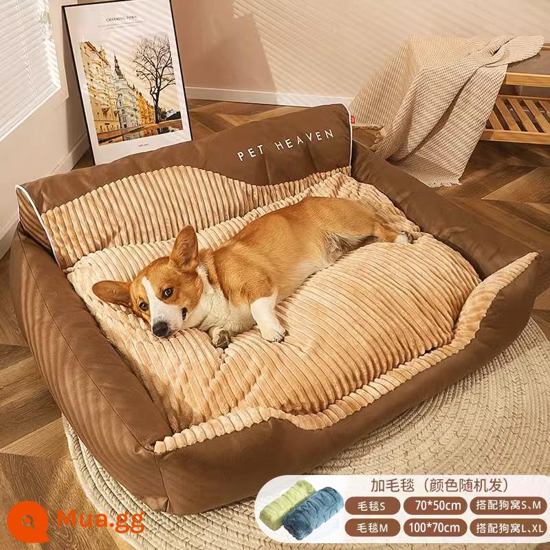 Chuồng chó mùa đông ấm giường chó corgi chó lớn giường thú cưng cho chó chiếu bốn mùa phổ quát cũi chó mùa đông có thể tháo rời và giặt được - Chăn + Sofa tựa lưng Nhà cho chó-Màu cà phê