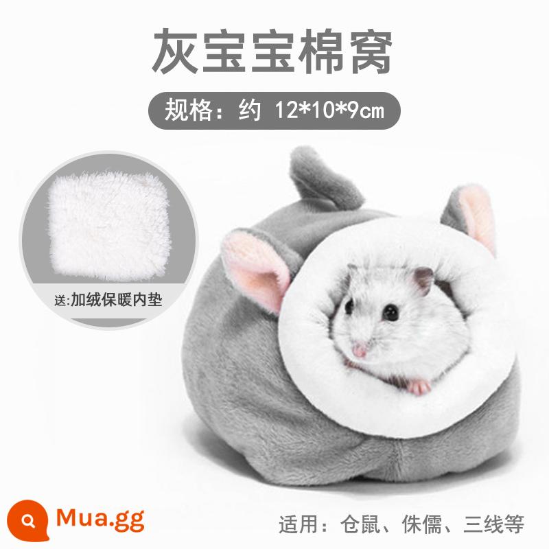 Hamster bông ấm tổ gấu vàng mùa đông tổ nhỏ mật ong túi lượn hoa cành chuột trốn nhà mùa đông đồ dùng mùa đông - Grey Baby Small - Đệm lót bên trong sang trọng (Dwarf Hamster)