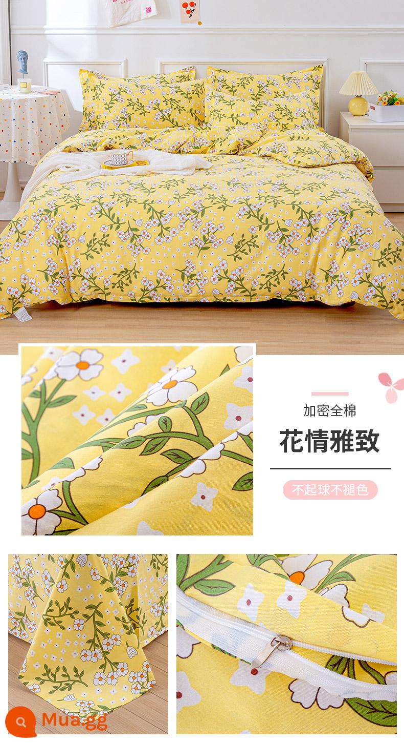 Ins gió bộ bốn món cotton nguyên chất 100 bộ đồ giường cotton mùa xuân và mùa hè ga trải giường được trang bị tấm vỏ chăn bộ 4 bộ ba món - Hoa thanh lịch (bông mã hóa)