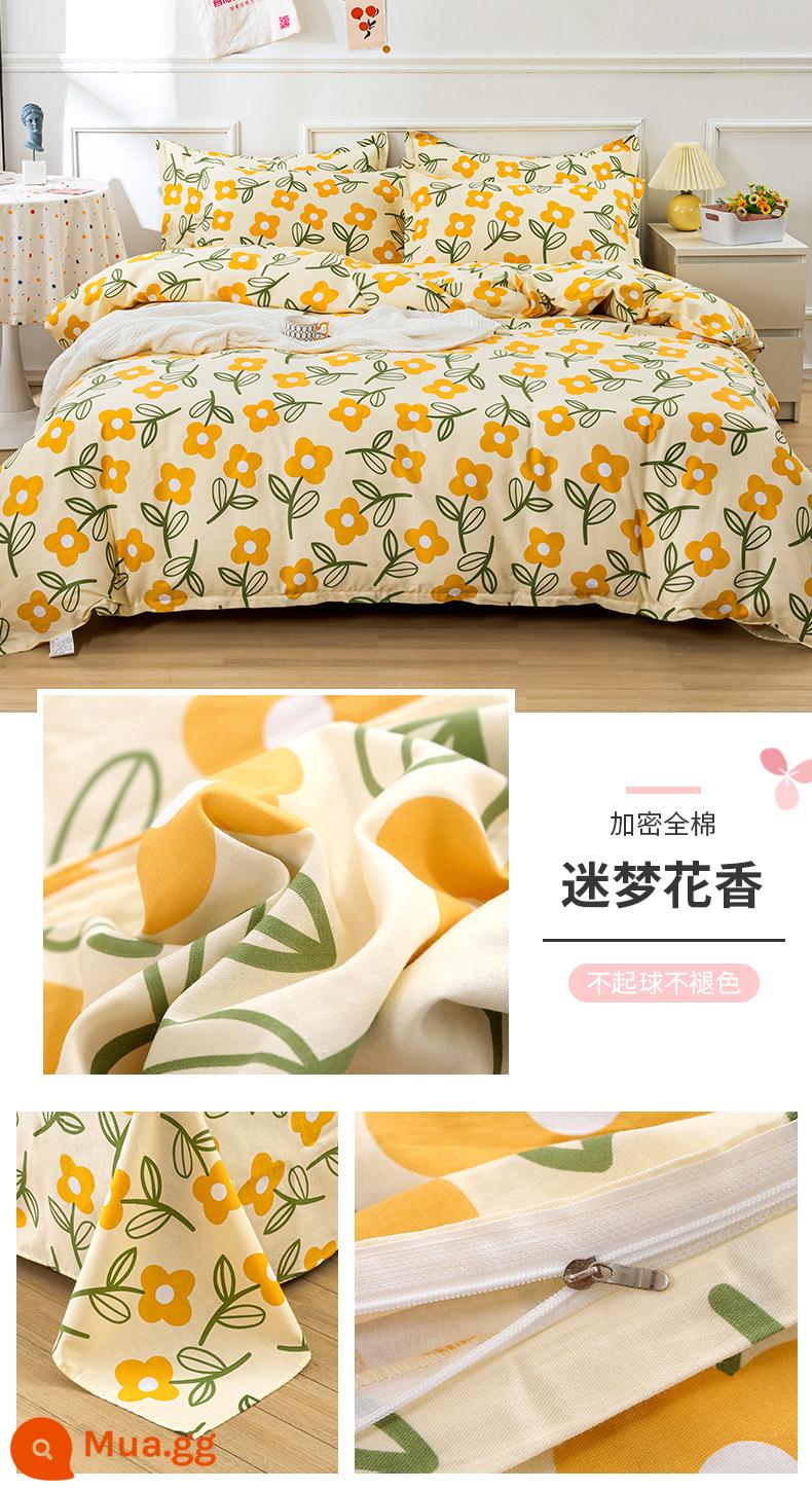 Ins gió bộ bốn món cotton nguyên chất 100 bộ đồ giường cotton mùa xuân và mùa hè ga trải giường được trang bị tấm vỏ chăn bộ 4 bộ ba món - Hương hoa mộng mơ (mã cotton)