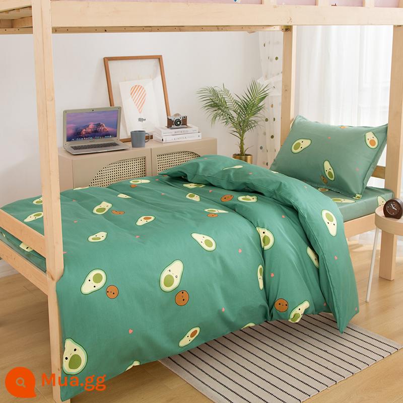 Ký túc xá giường đơn cotton nguyên chất 3 mảnh 100 ga trải giường cotton vỏ chăn 4 mảnh bộ ins gió chăn ga gối - Bơ xanh