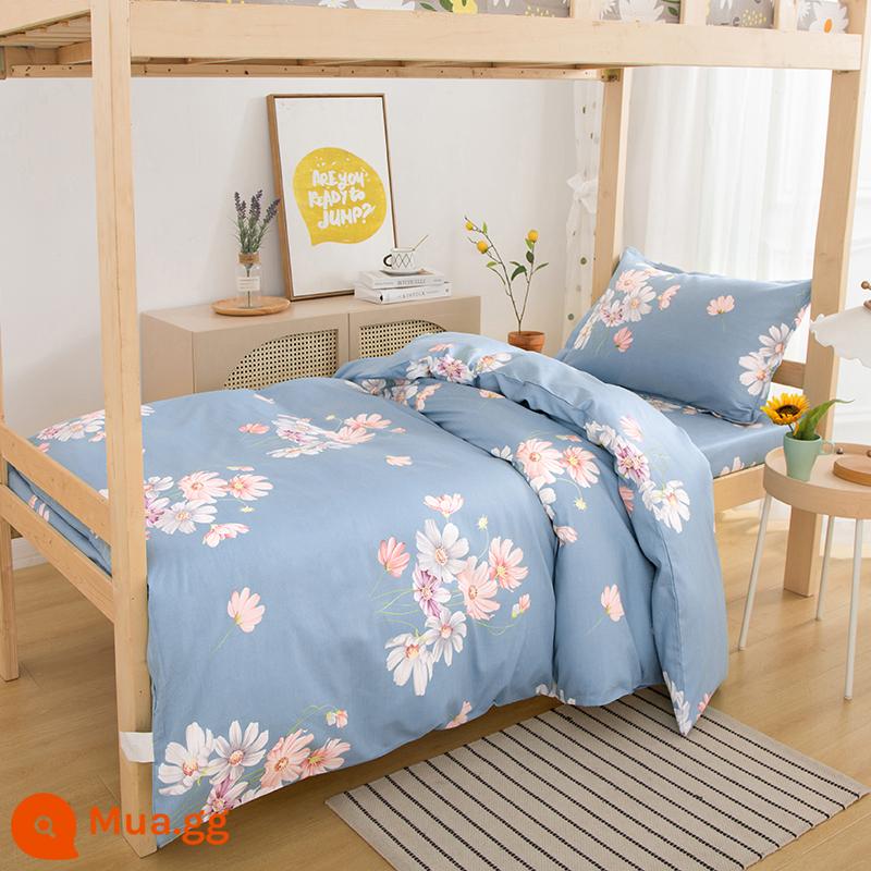 Ký túc xá giường đơn cotton nguyên chất 3 mảnh 100 ga trải giường cotton vỏ chăn 4 mảnh bộ ins gió chăn ga gối - hoa mùa xuân