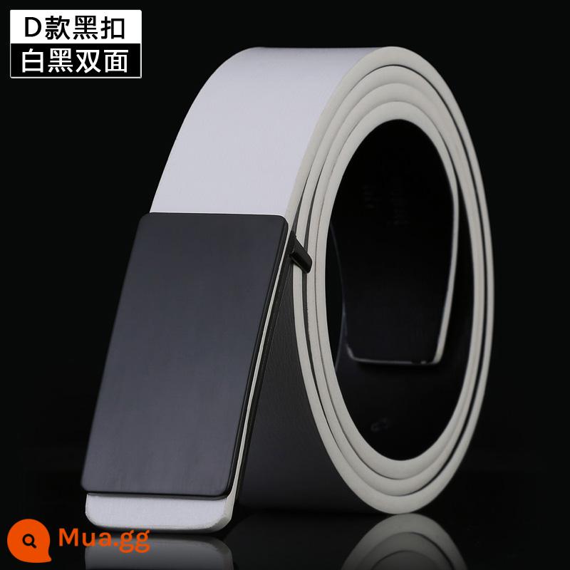 Belt nam da phẳng da bò Belt Belt nam giới trẻ người đàn ông học sinh phiên bản Hàn Quốc Versatile đơn giản tính cách hợp thời trang - Khóa D phong cách đen-trắng và đen hai mặt