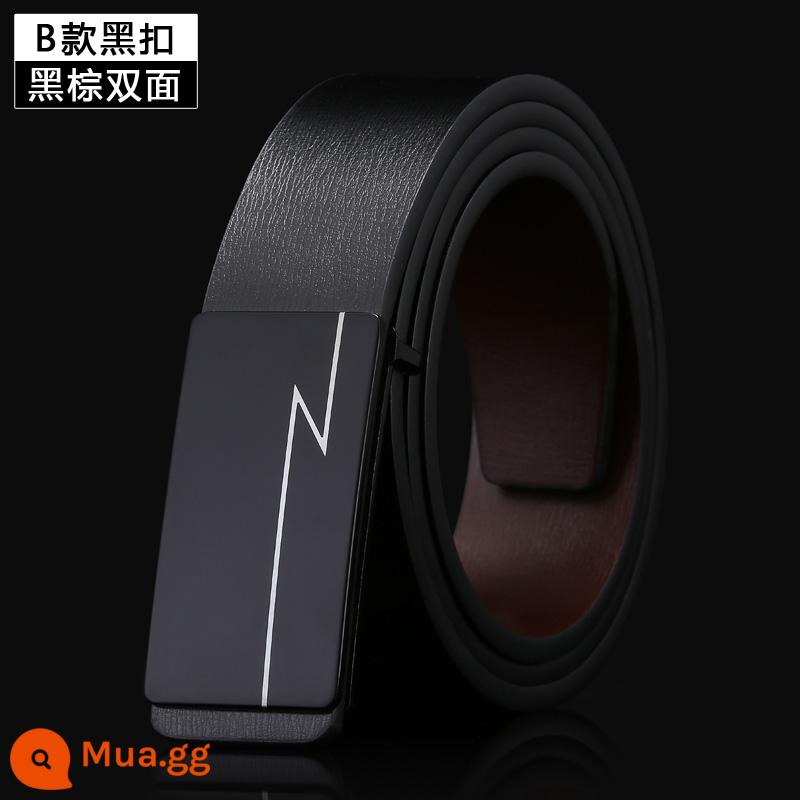 Belt nam da phẳng da bò Belt Belt nam giới trẻ người đàn ông học sinh phiên bản Hàn Quốc Versatile đơn giản tính cách hợp thời trang - Model B khóa đen-đen và nâu hai mặt