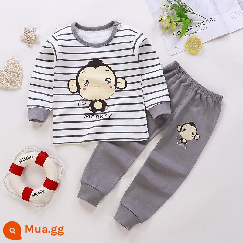 Bộ quần áo mùa thu trẻ em, đồ lót cotton nguyên chất cho bé, áo len cotton, đồ ngủ trẻ em, đồ mặc nhà cho bé trai và bé gái, quần áo mùa thu và quần vệ sinh - Bông nguyên chất loại A C35