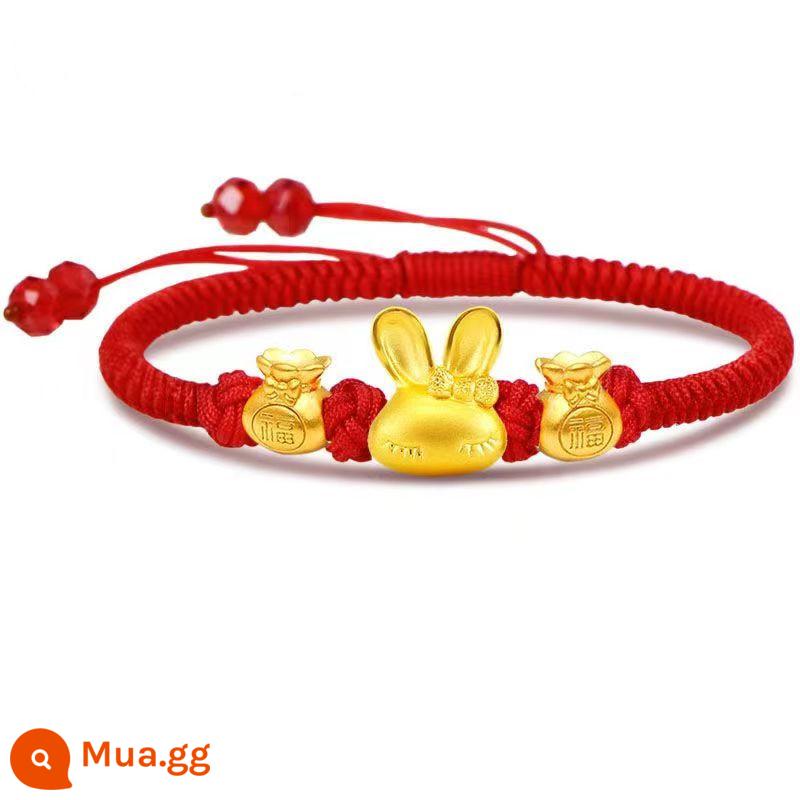 Năm Con Thỏ Vàng Nguyên Chất 999 Thỏ Vàng Dây Đỏ Handmade Nữ Năm Sinh Chuyển Hạt Lễ Tình Nhân Quà Tặng Cho Bạn Gái - Thỏ vàng 999 nguyên chất + cặp túi may mắn