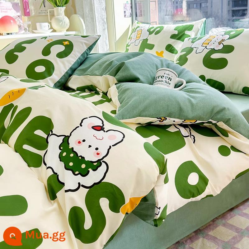 Ins Gió Hoạt Hình Bộ 4 Bộ Cotton Nguyên Chất 100 Cotton Ga Trải Giường Vỏ Chăn Lưới Chăn Ga Gối Màu Đỏ Ký Túc Xá 3 Mảnh Ga Giường - Thỏ Pippi