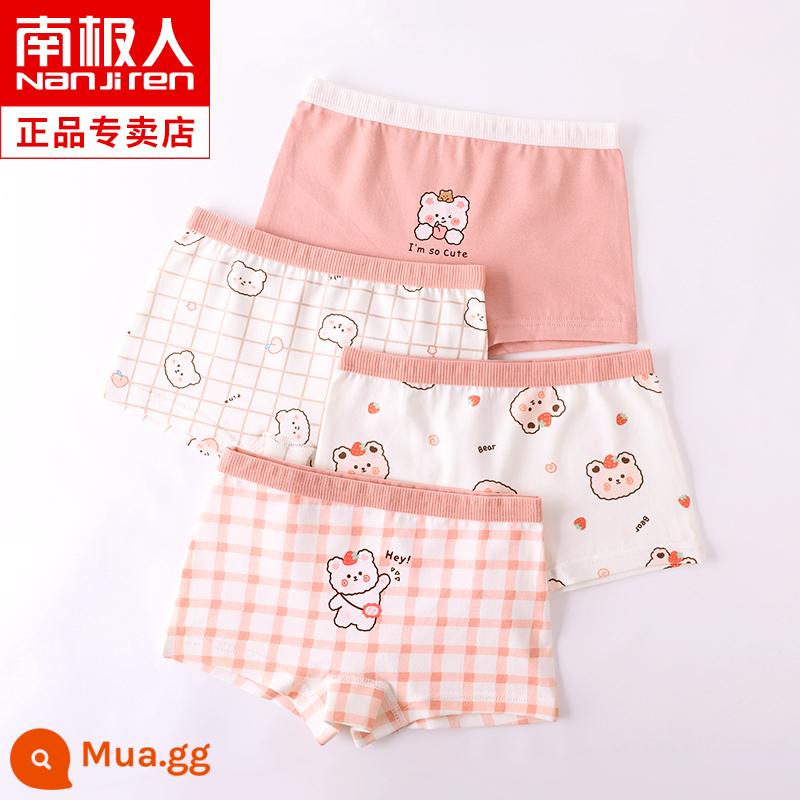 Quần lót trẻ em bé gái bé gái quần đùi cotton nguyên chất 100% cotton bé gái quần đùi bé trai lớn không có pp - Gấu dâu[4 món]