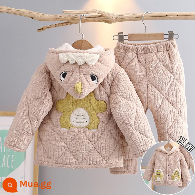 Trẻ Em Bộ Đồ Ngủ Mùa Đông Dày Plus Nhung Plus Cotton Nỉ Hoạt Hình Có Mũ Trùm Đầu Bé Trai Nhà Quần Áo Nỉ San Hô Phù Hợp Với Mùa Đông - H186-Apricot Q Khủng Long