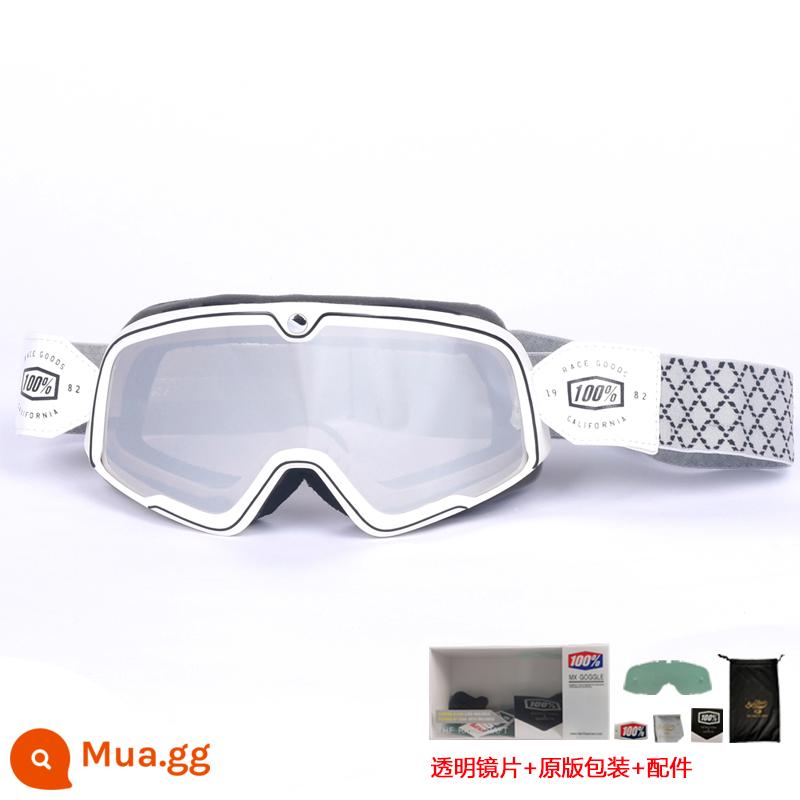 100% kính xe máy Harley retro chống gió cát kính xe máy off-road cưỡi mũ bảo hiểm 3/4 kính - Thắt lưng kim cương bạc có khung màu trắng (gửi ống kính trong suốt + bao bì gốc)