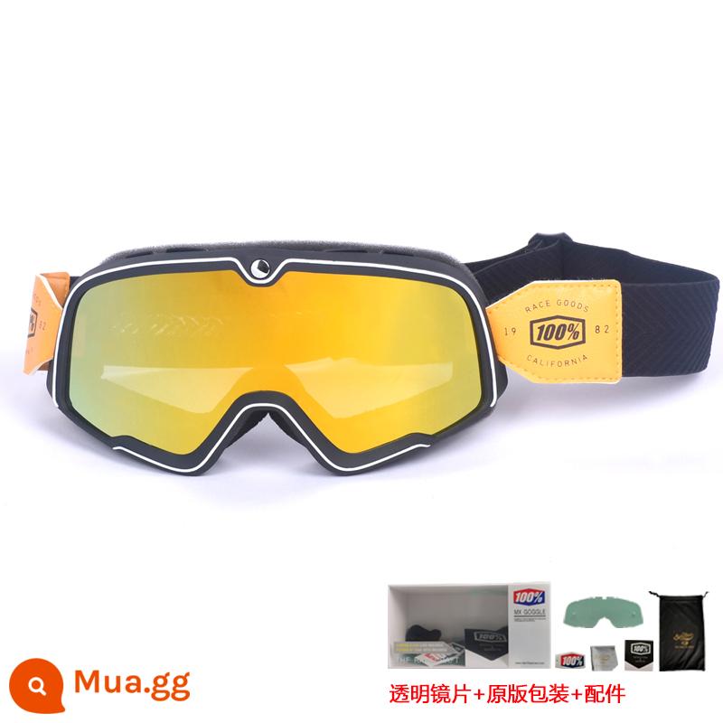 100% kính xe máy Harley retro chống gió cát kính xe máy off-road cưỡi mũ bảo hiểm 3/4 kính - Phim đỏ gọng đen - đai đen (gửi tròng kính trong suốt + bao bì gốc)