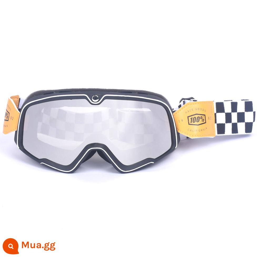 100% kính xe máy Harley retro chống gió cát kính xe máy off-road cưỡi mũ bảo hiểm 3/4 kính - Kính bảo hộ hình bàn cờ bạc có khung đen với tròng kính trong suốt được thay thế miễn phí