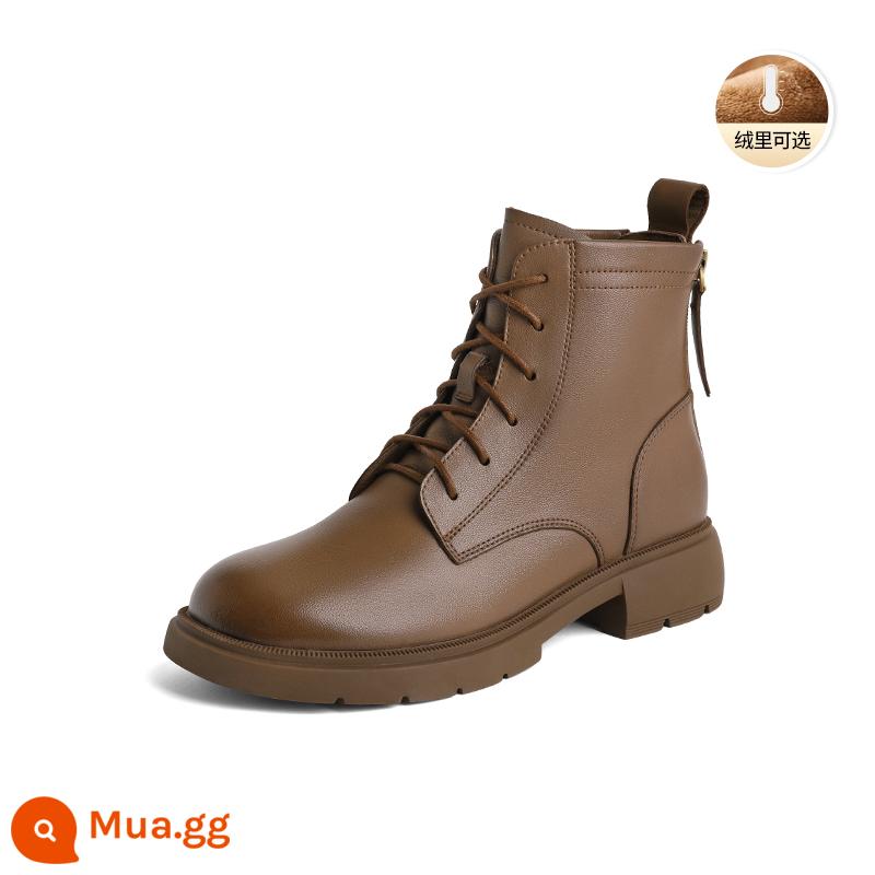 Belle Maillard Giày Bốt Martin Mùa Đông 2023 Mới Sang Trọng Giày Bốt Nữ Mall Da Thật Chính Hãng Da Giày Boot Cổ Ngắn A2Y1DDD3 - nhung nâu