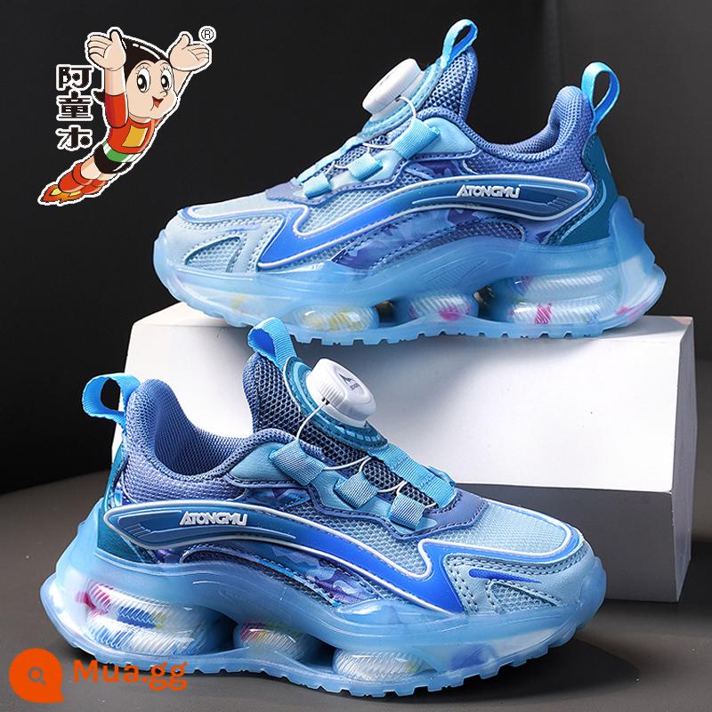 Giày bé trai Astroboy mùa xuân 2023 lưới đơn thoáng khí mùa hè trẻ em nút xoay giày thể thao xuân thu - XD-1313 Denim lưới đôi màu xanh (không có dạ quang + khóa xoay)