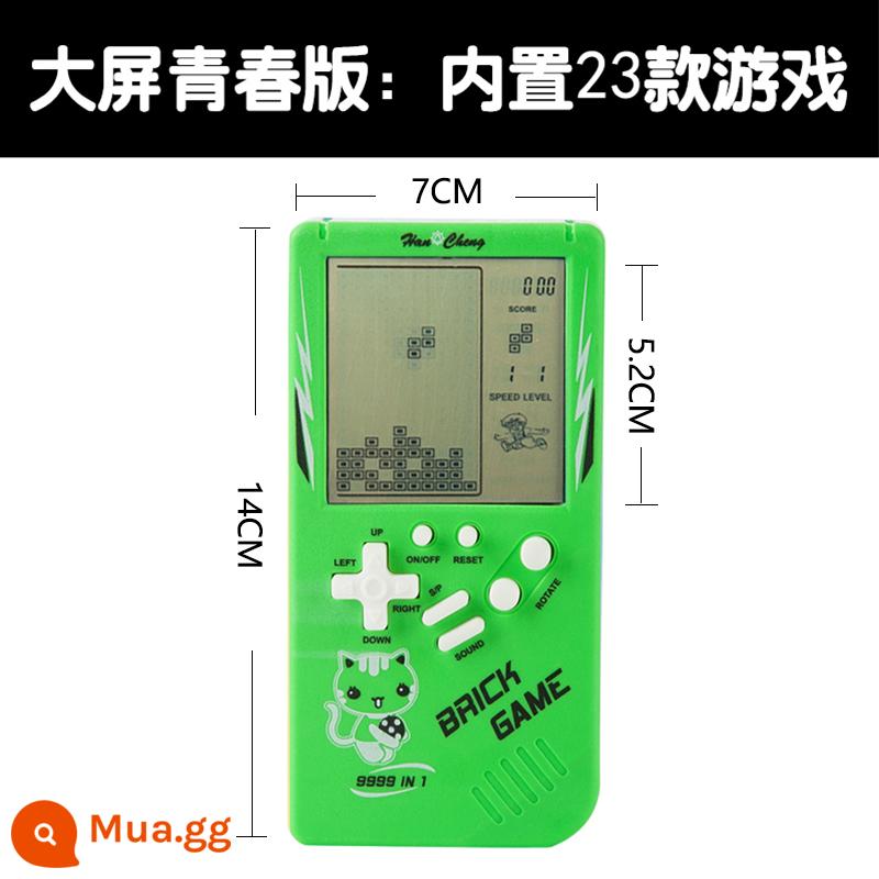 Máy chơi game cầm tay Tetris màn hình lớn thập niên 80 và 90 cổ điển hoài cổ đồ chơi trẻ em cầm tay kiểu cũ - Màn hình xanh lớn, kèm theo 2 pin AA