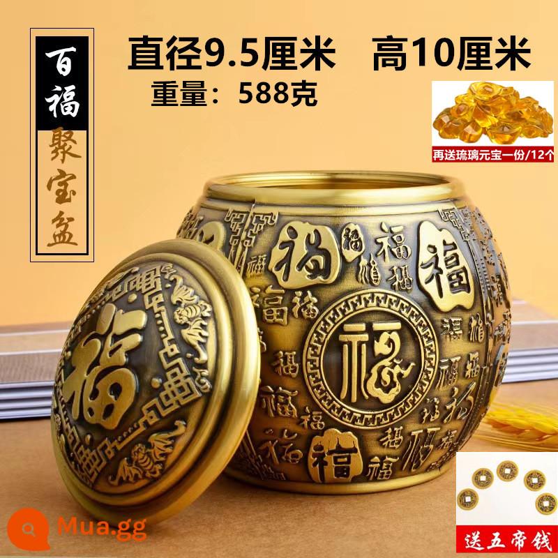 Lucky Jinbao Baifu Xi lanh đồng Đồng thau nguyên chất Xi lanh gạo Dồi dào Vật trang trí Phòng khách lớn Trang trí nội thất Con heo đất nhỏ - [Lọ Baifu lớn] Có nắp, khoảng 550 gam, hạt chuyển miễn phí, xu + thỏi Năm Hoàng đế miễn phí