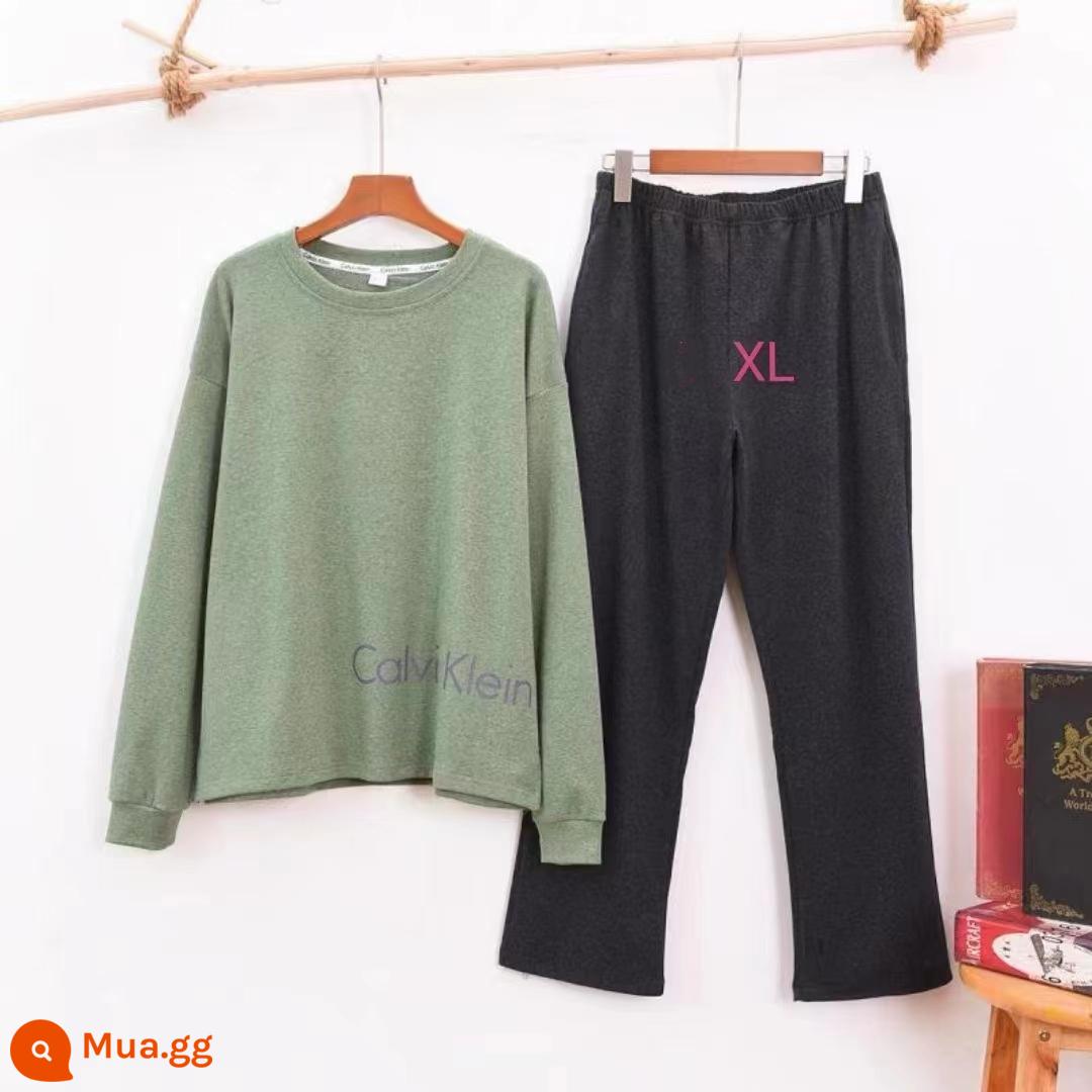 Mùa thu và mùa đông New Nữ Loose bình thường thư hàng đầu+quần hai chiếc phù hợp với màu cotton da thoải mái và da nhà - màu xanh lá