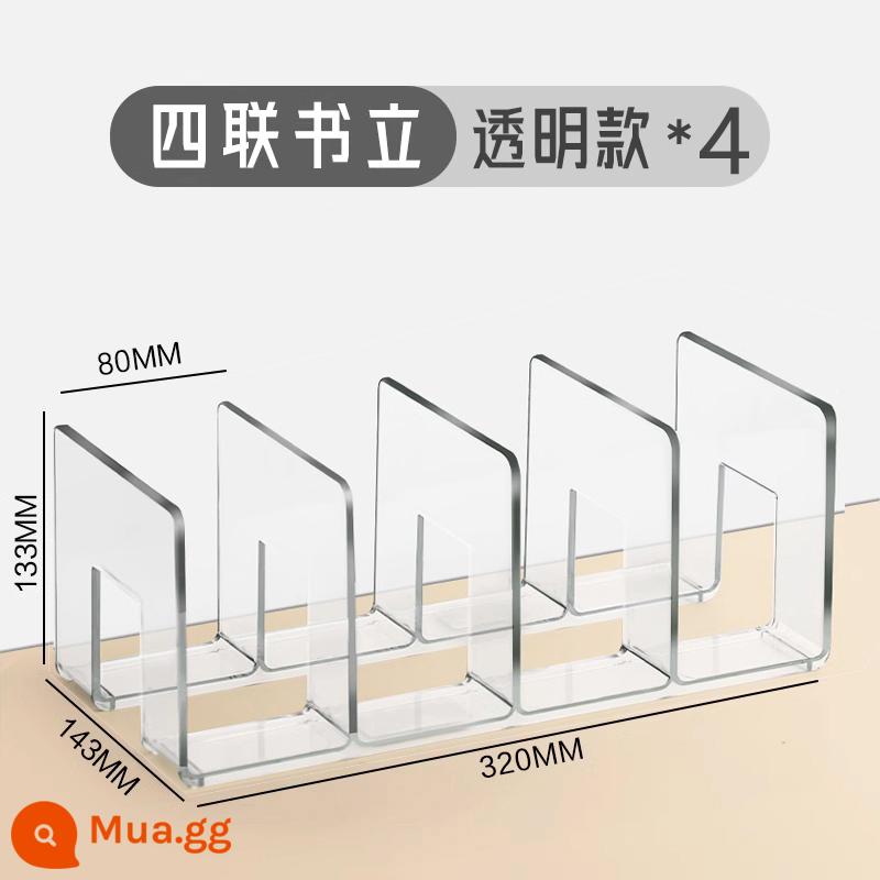 Giá đỡ sách acrylic giá đọc sách kẹp sách thiết bị bảng giá sách máy tính để bàn cố định lưu trữ sách hiện vật trong suốt kệ chia giá sách đứng bàn lưu trữ sinh viên giá treo sách thiết bị kẹp sách - [Độ dày cực dày gấp 1,2 lần] Bốn cột - trong suốt - 4 miếng