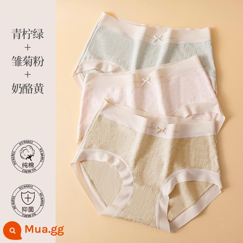 Catman Quần Lót Nữ Cotton Giữa Eo Nâng Hông Gợi Cảm Thoáng Khí Cotton Kháng Khuẩn Đáy Quần Size Lớn Quần Short Tam Giác Bé Gái - [3 Gói] Xanh chanh + Bột hoa cúc + Vàng phô mai