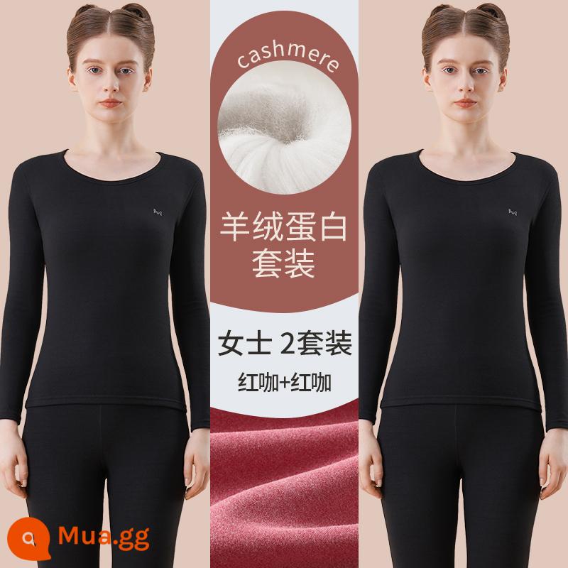 Catman Lụa Cashmere Làm Nóng Quần Áo Nữ Dày Plus Quần Lót Nhung Mặc Quần Áo Mùa Thu Bộ Quần Vệ Sinh Mùa Đông Đáy Áo Sơ Mi - đen + đen