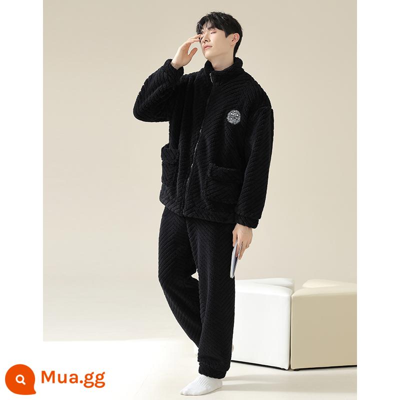 Pyjama pyjamas nam san hô mùa đông san hô dày Velvet ấm áp có thể mặc quần áo nhà sang trọng của nam giới dài - 235018W đen [nhung san hô]