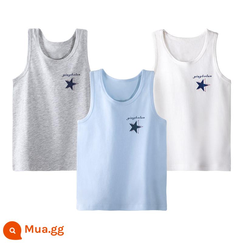 Inblen trẻ em áo vest nhỏ cotton mùa hè phần mỏng bé trai bé trai bé lớn con mặc bên trong đáy áo vest - 25207 trắng + xanh nhạt + xám gai