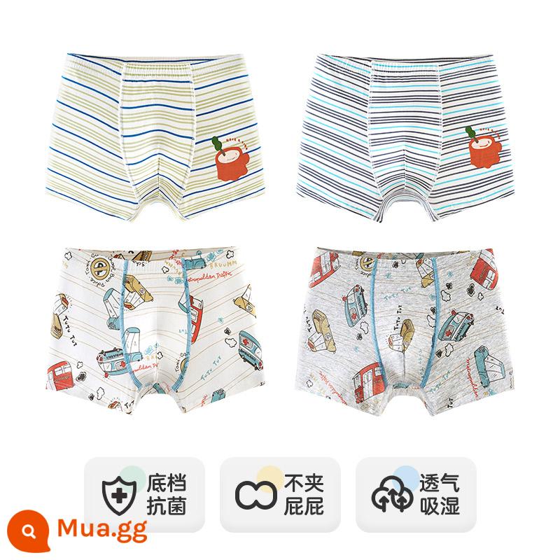 Inblen Quần Lót Trẻ Em Bé Trai Modal Cotton Boxer Thiếu Niên Sinh Viên Quần Lót Boxer Bé Trai Lớn - 10435+10441 bốn gói