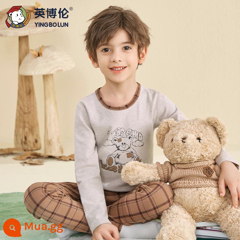 Bộ quần áo thu đông và quần vệ sinh bé trai Inbolun Bộ đồ lót cotton ấm áp nguyên chất cho bé Bộ đồ ngủ Bộ đồ ngủ cotton mùa thu đông cho bé từ trung cấp trở lên - 85245cà phê