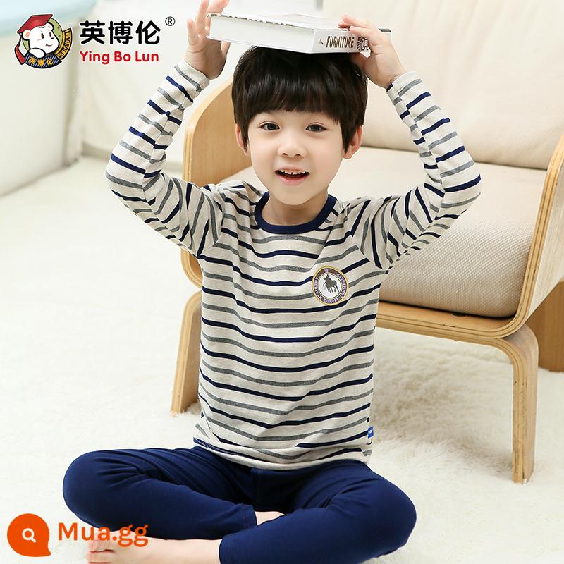 Bộ đồ lót trẻ em inblen cotton nguyên chất quần áo thu đông bé trai quần vệ sinh cotton bé trai đồ ngủ lớn áo len cotton trẻ em - 85455 dải màu xám gai dầu